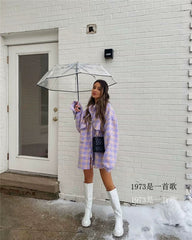 Kaerwx | Women’s Houndstooth Wool Coat Mid-Length Thick Autumn Winter
