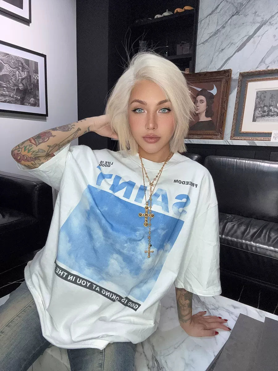 Kaerwx | White Sky Print T-Shirt – Elegant Everyday Comfort