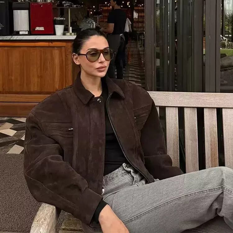 Kaerwx | Women’s Suede Pilot Jacket – Loose Casual Street Style Short Coat