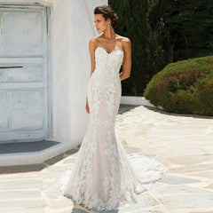 Kaerwx | Women’s Strapless French Lace Mermaid Wedding Dress Slim Fit Bridal Gown