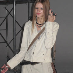 Kaerwx | Women’s White Slim Retro Jacket – Punk Zipper Short Coat