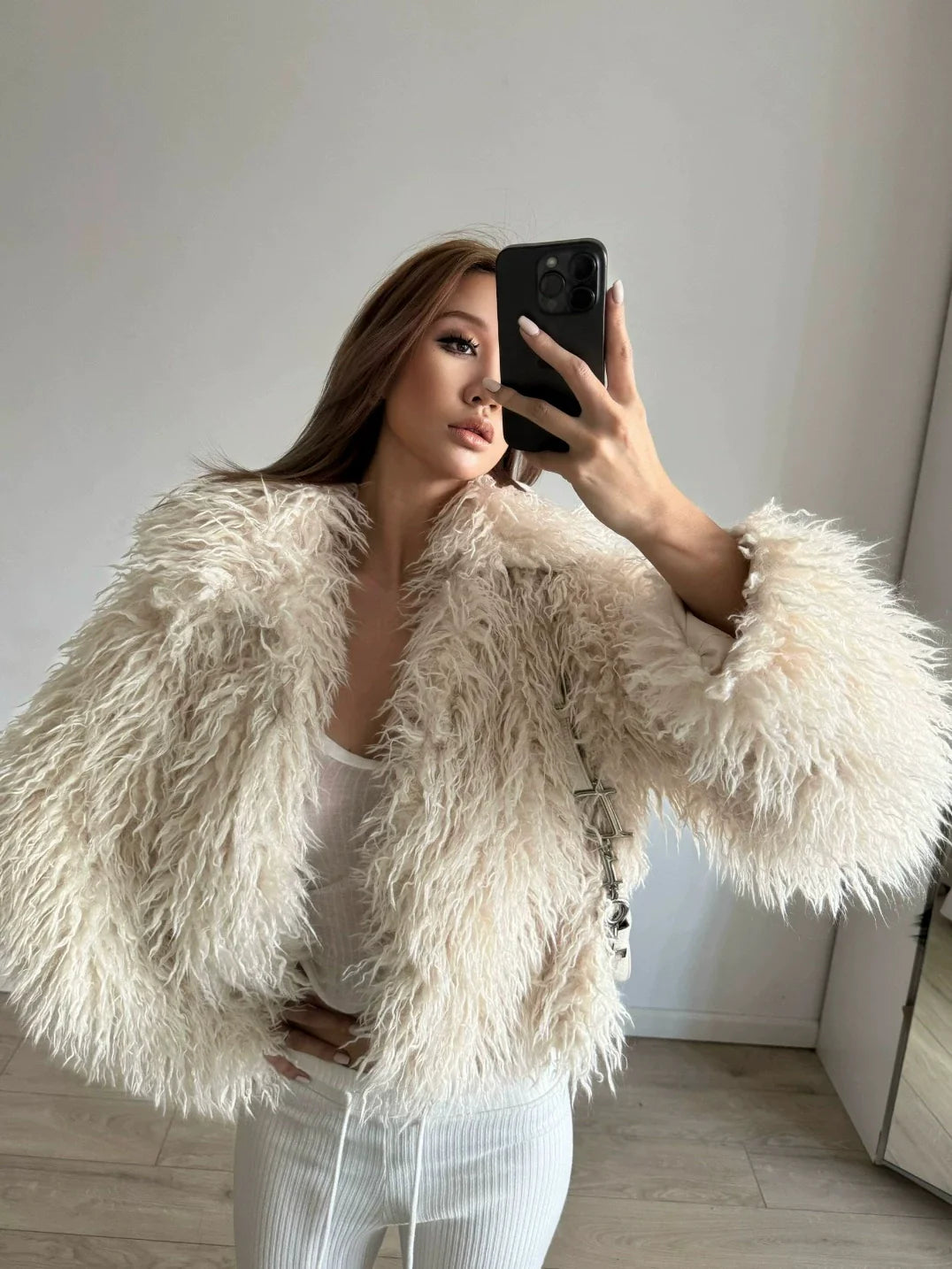 Kaerwx | Women’s Medium-Long Shearling Coat – Stylish Autumn & Winter Outerwear