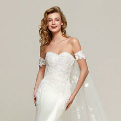 Kaerwx | Women’s One Shoulder Satin Mermaid Wedding Dress Slim Fit Detachable Train