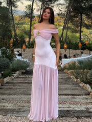 Kaerwx | One-Shoulder Tube Top Mesh Splice Backless Pleated Dress