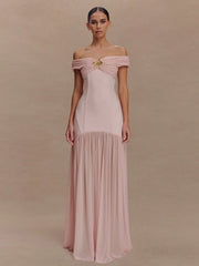 Kaerwx | One-Shoulder Tube Top Mesh Splice Backless Pleated Dress