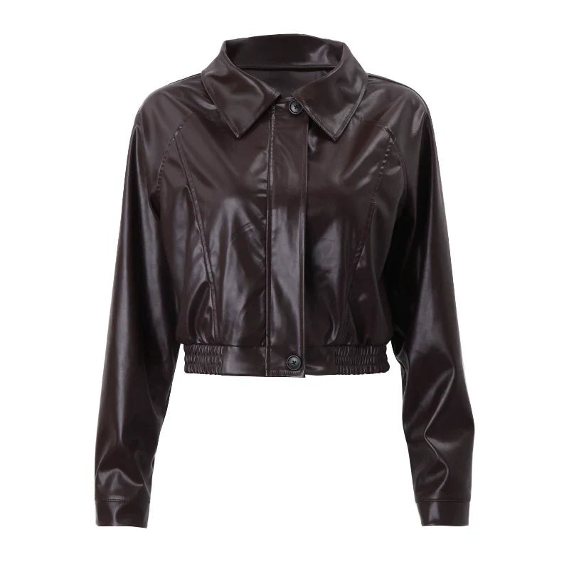 Kaerwx | Women’s Retro PU Leather Jacket – Short Casual Motorcycle Style